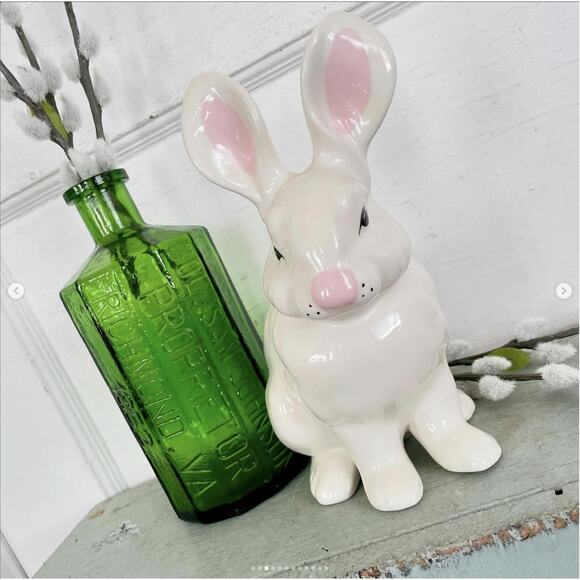 Vintage White Bunny Rabbit Statue Figurine Ceramic Handmade Large 1980 - Picture 3 of 10